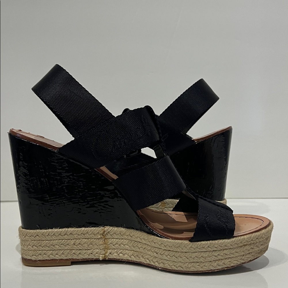 Coach Logo MaryAnne Black Wedge Espadrille Platform Sandals Size‎ 7.5